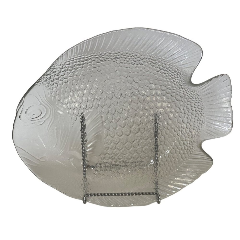 Glass Fish Platter Large 15" x 12.5" Vintage Arcoroc France Serving Dish